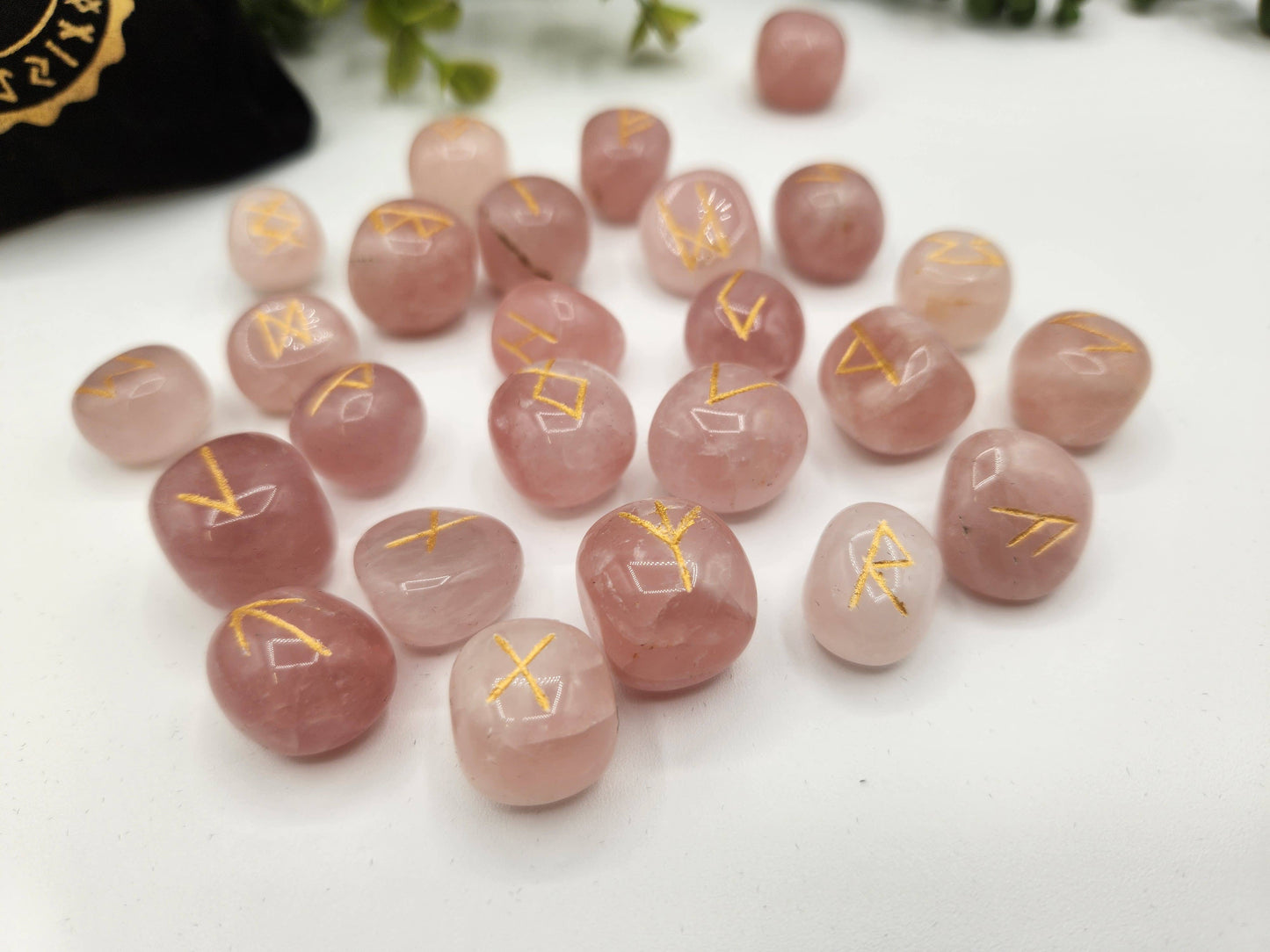 Rose Quartz Rune Sets  & Velvet Pouch