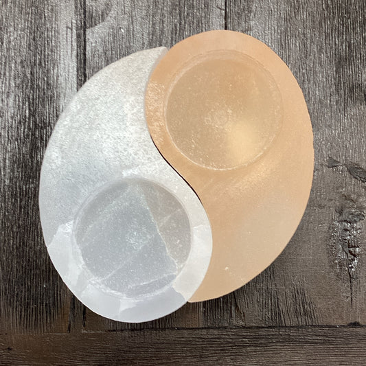 Selenite Ying Yang Candle Holder