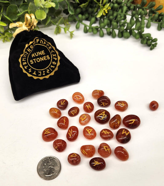 Carnelian Rune Sets with Velvet Pouch
