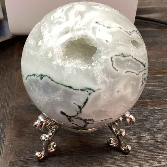 Druzy Tree Agate in Quartz Sphere