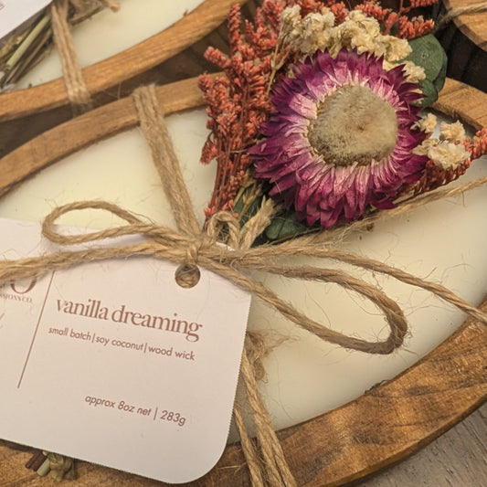 Vanilla Dreaming- Oval Wood Dough Bowl Candle