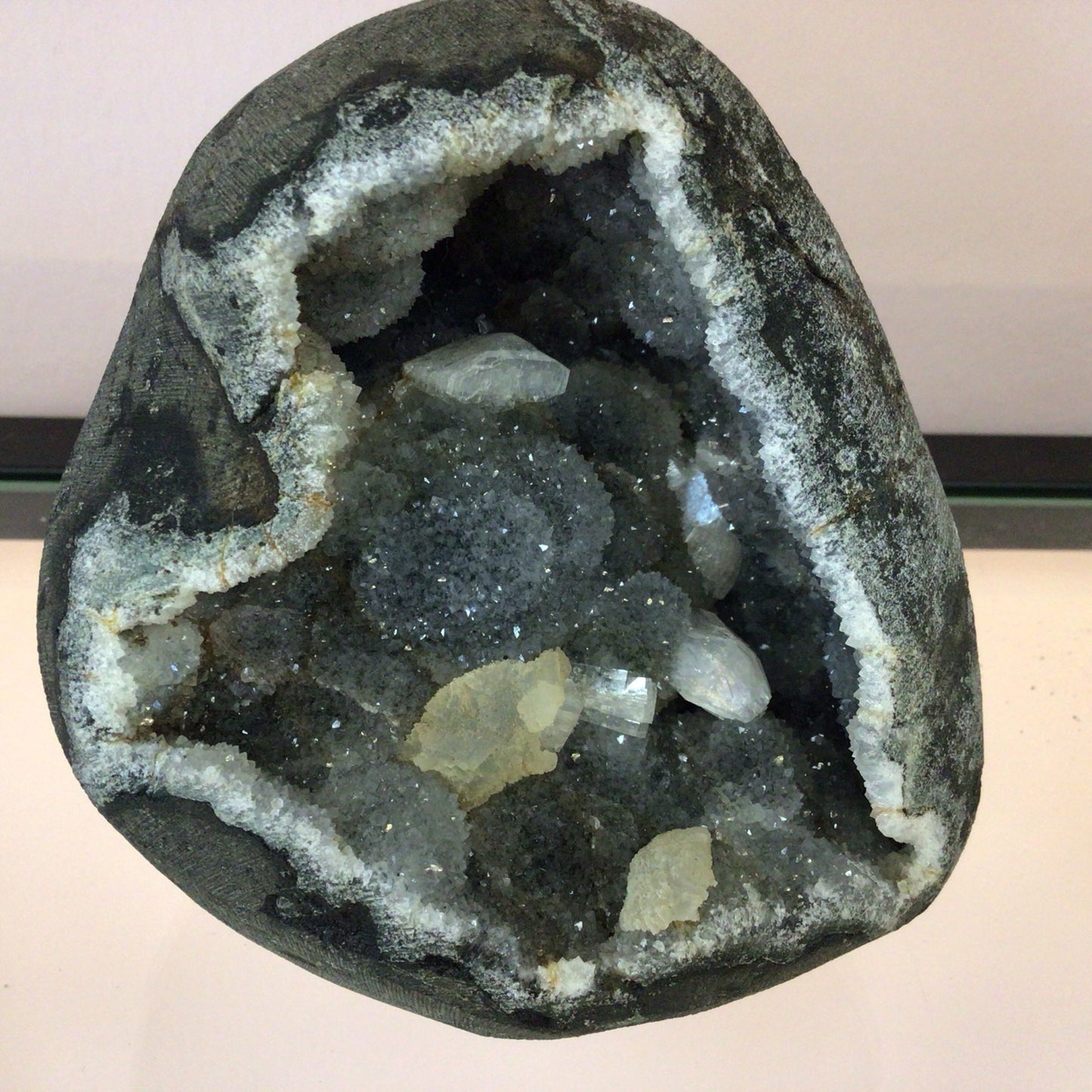 Botryoidal Blue Chalcedony w/ Apophyllite/ Druzy Quartz Geode #398854