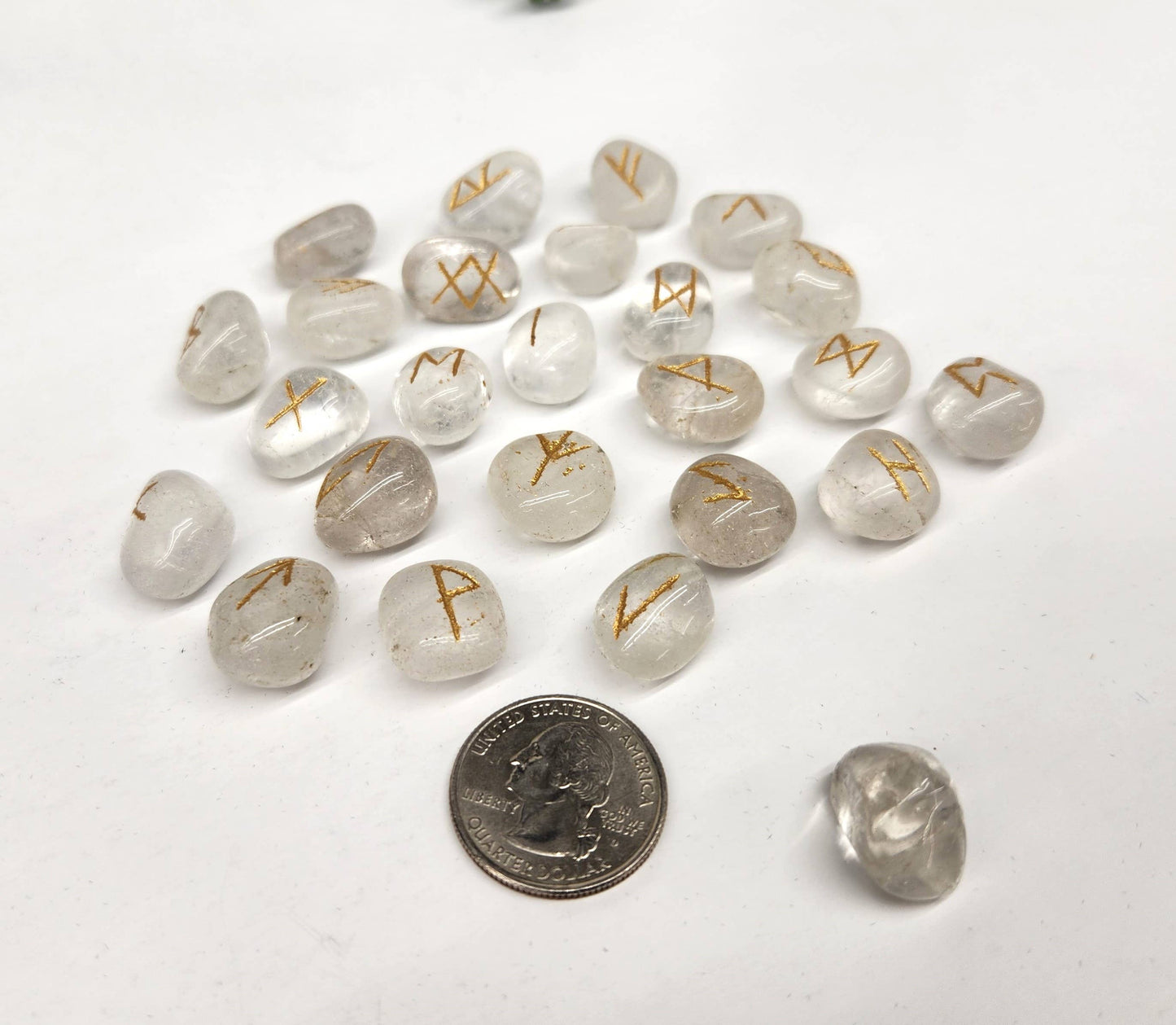 Clear Quartz Rune Sets with Velvet Pouch