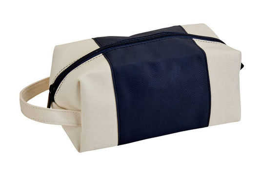 Leatherette/Canvas Navy Travel Toiletries Bag
