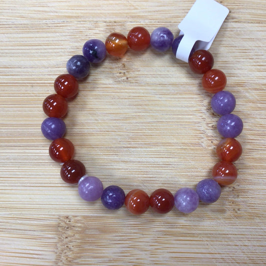Carnelian and Lepidolite Beaded Bracelet