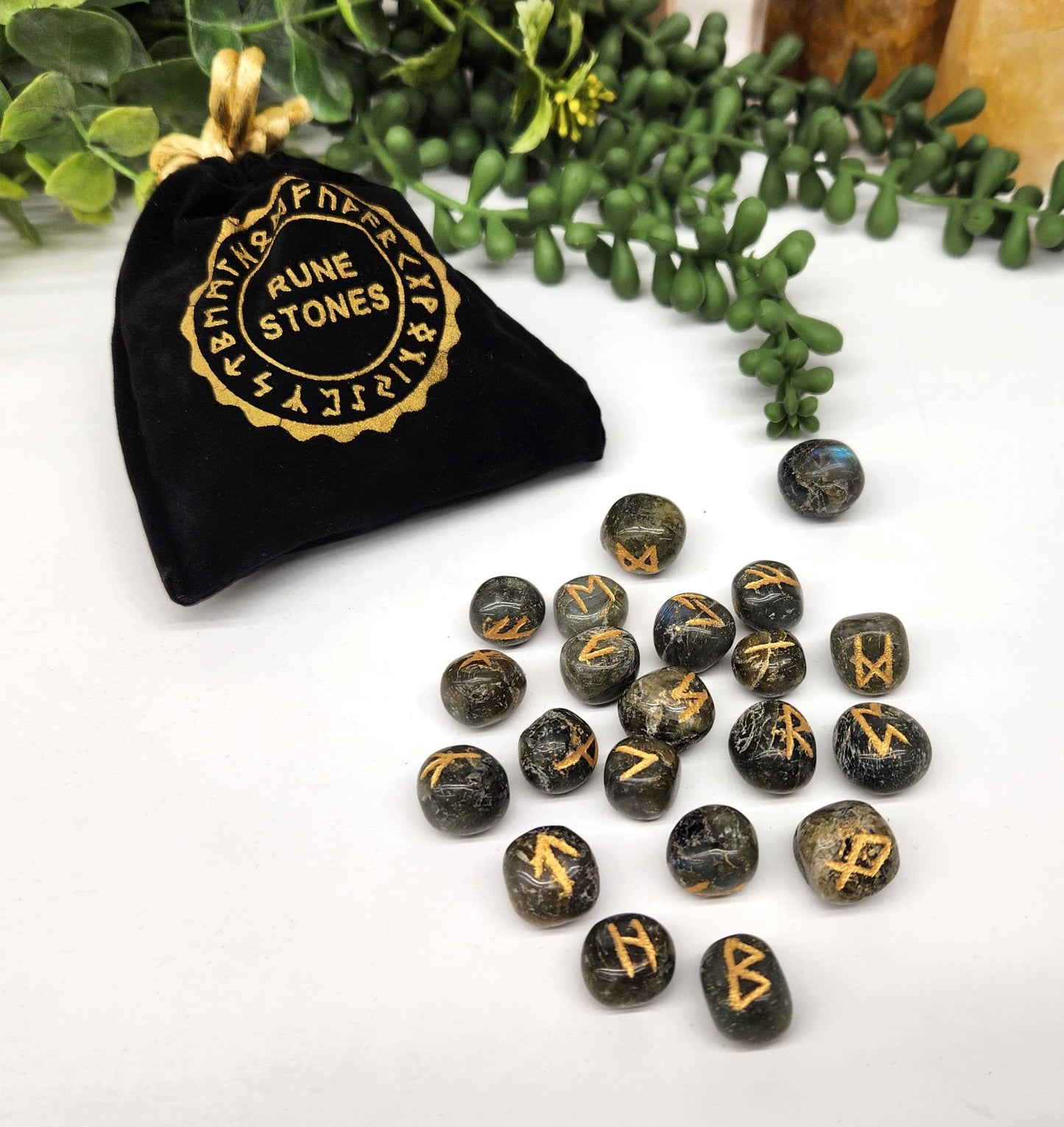 Labradorite Rune Sets with Velvet Pouch