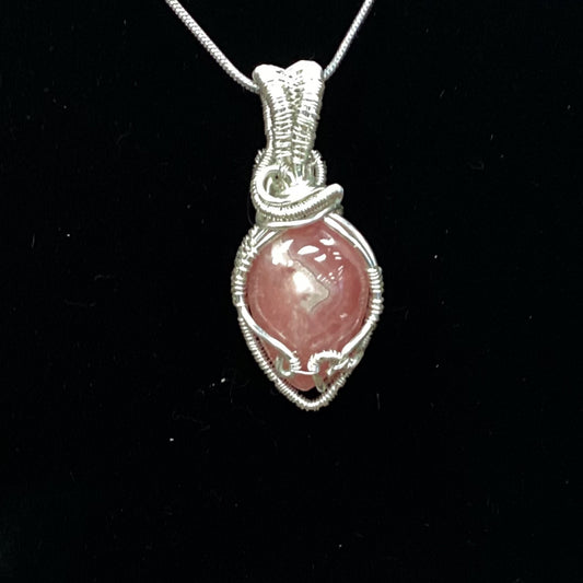Rhodochrosite Teardrop Silver Wrapped Necklace