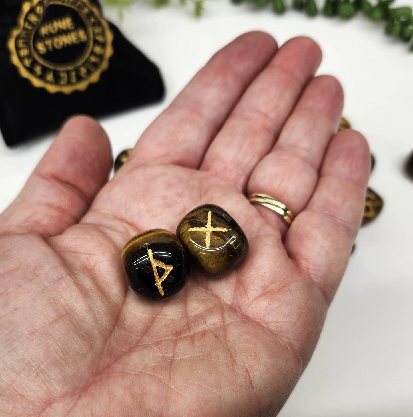 Tiger Eye Rune Sets with Velvet Pouch