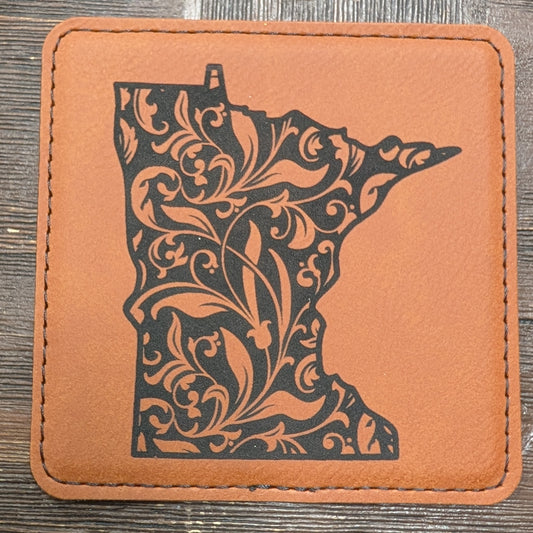 Minnesota Floral Leatherette Coaster