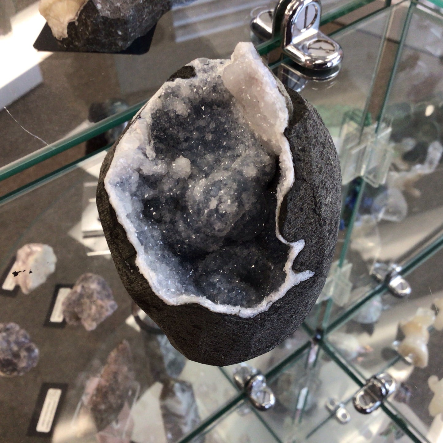 Blue Chalcedony w/ Druzy Quartz Geode #398846
