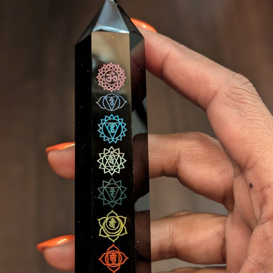 Small Chakra Black Obsidian Tower