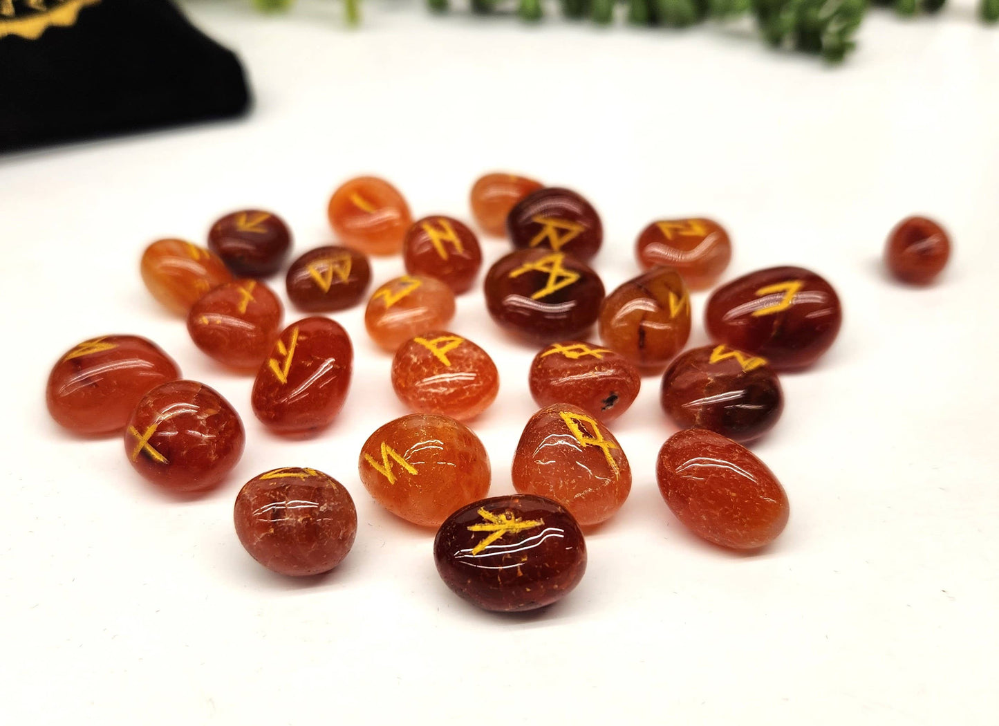 Carnelian Rune Sets with Velvet Pouch