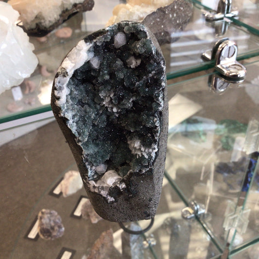 Blue Green Druzy Chalcedony Zeolites Geode #398828