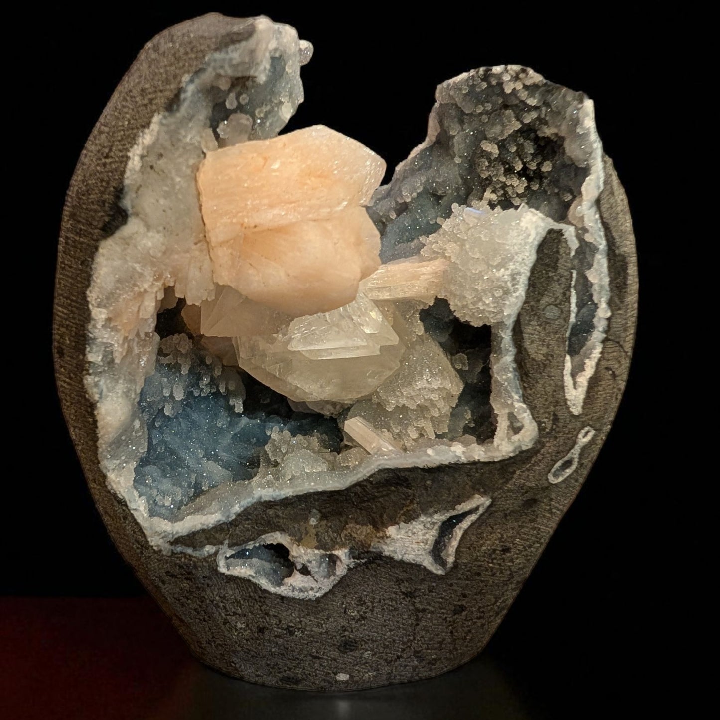 Blue Chalcedony with Peach Stilbite & Apophyllite #2973032