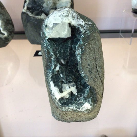 Blue Grey Druzy Chalcedony Zeolites Geode #398827