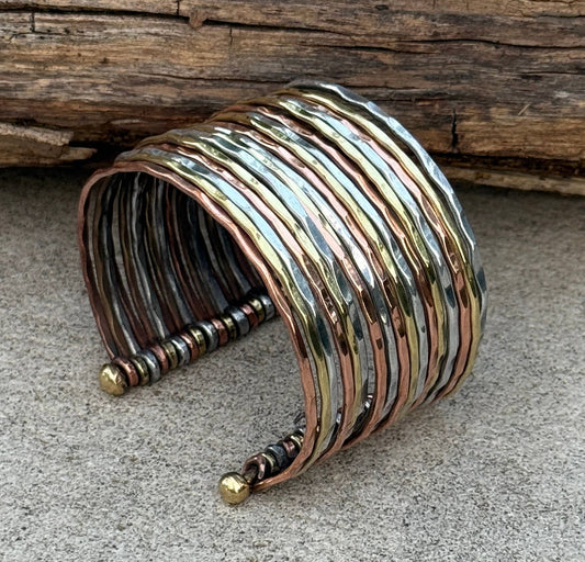 Mix Metals Hammered Cuff Bracelet