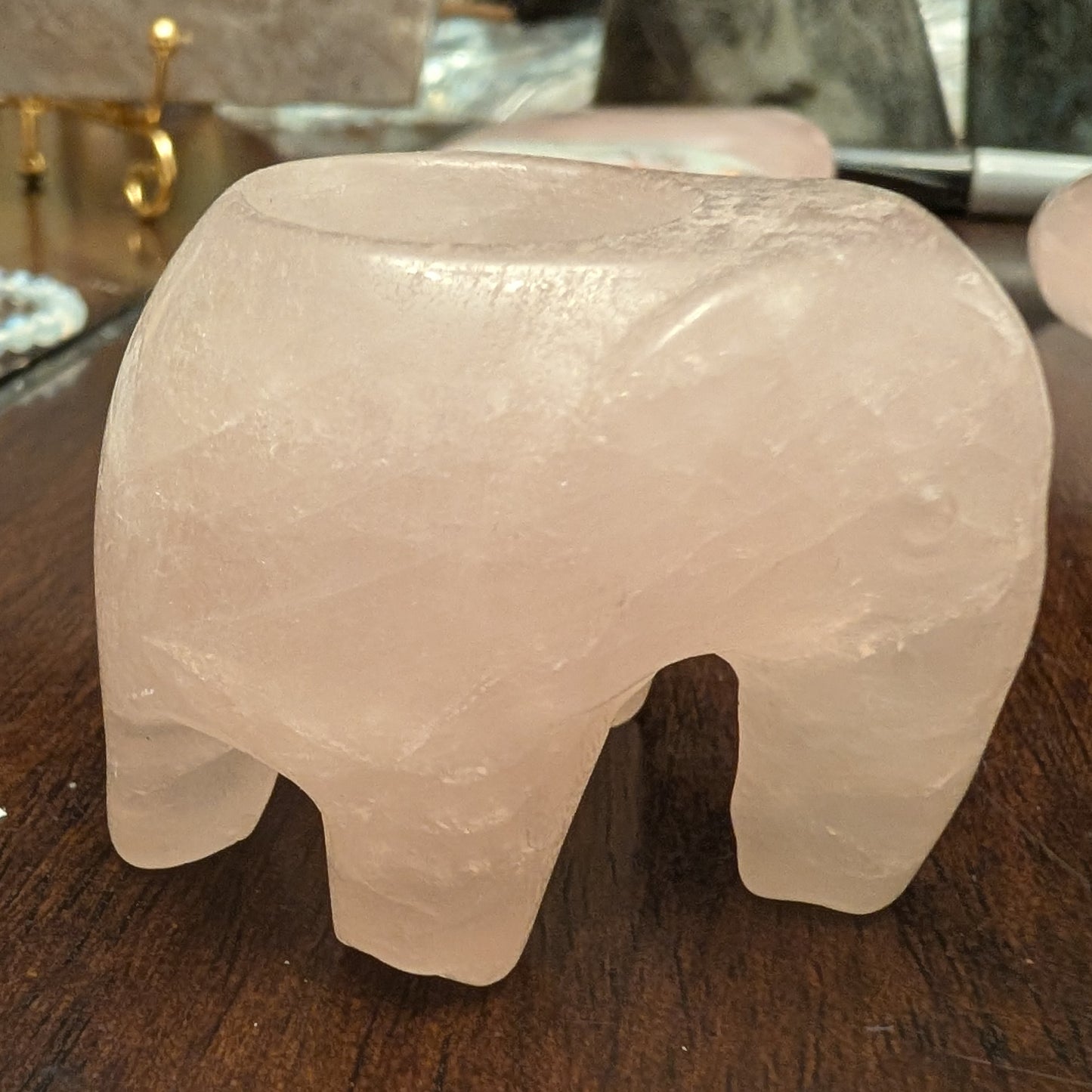 Rose Quartz Mini Elephant Tea Light Candle Figurine