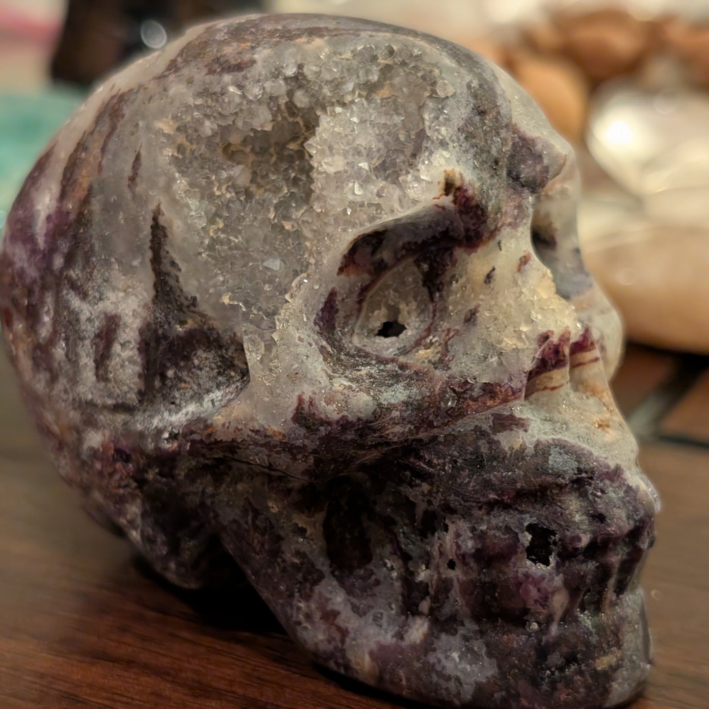 Druzy Chalcedony “Sphalerite” Skull