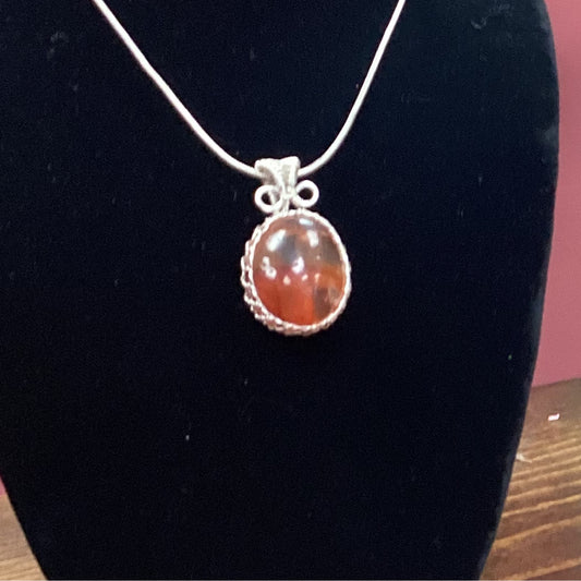 Silver Wrapped Fire Quartz Necklace