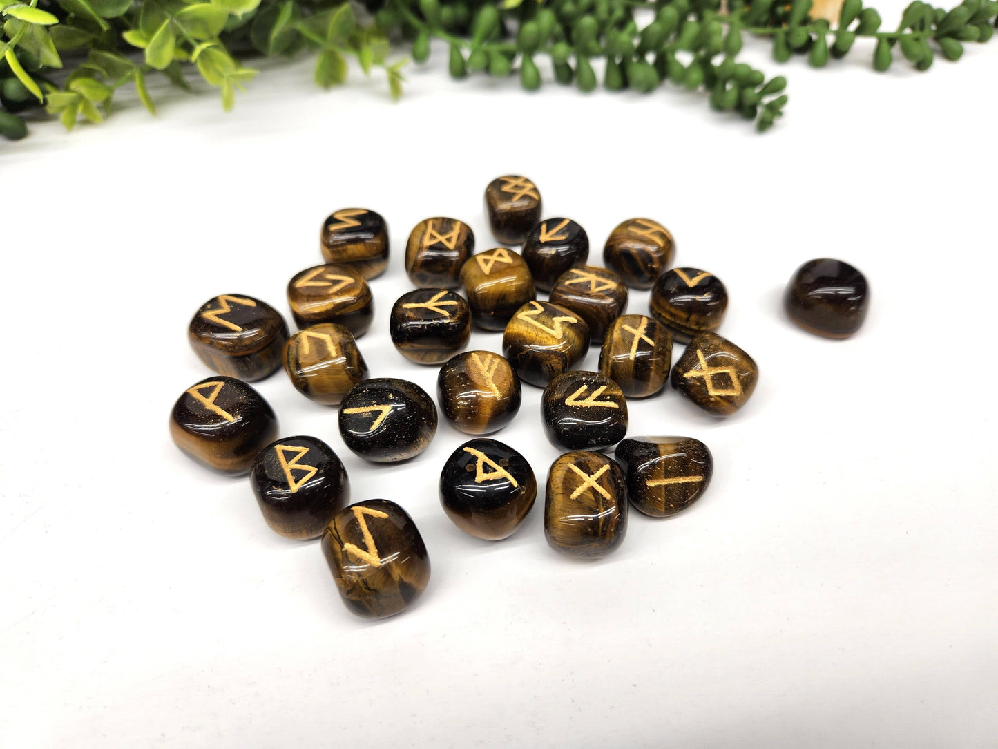 Tiger Eye Rune Sets with Velvet Pouch