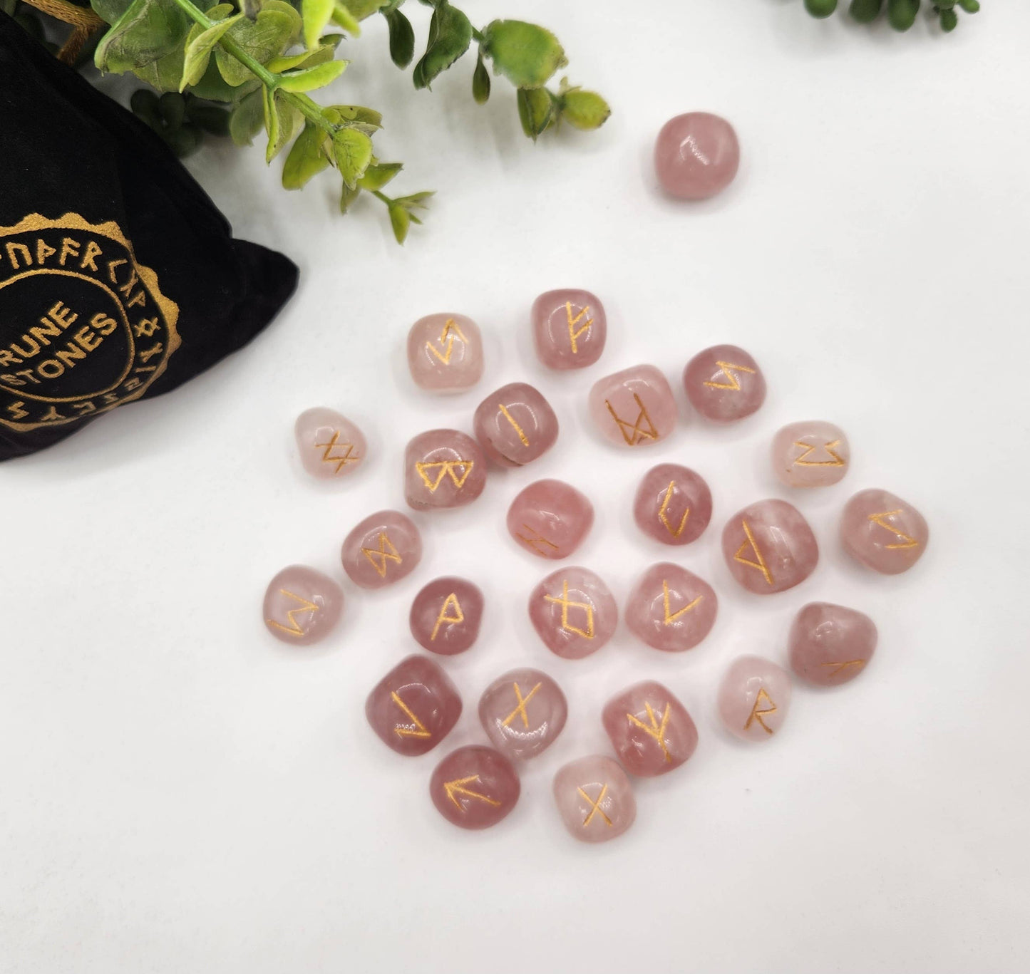 Rose Quartz Rune Sets  & Velvet Pouch