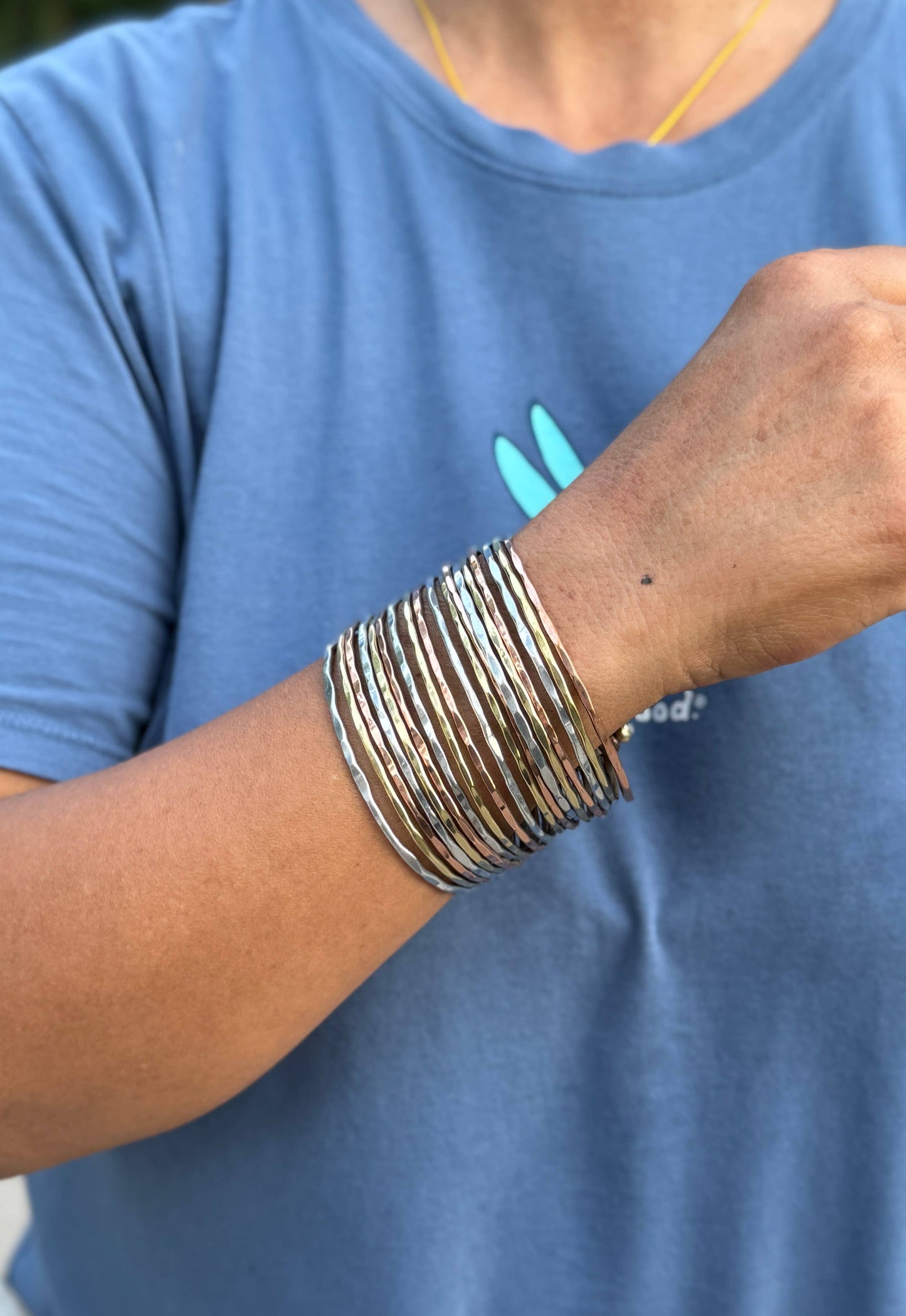 Mix Metals Hammered Cuff Bracelet