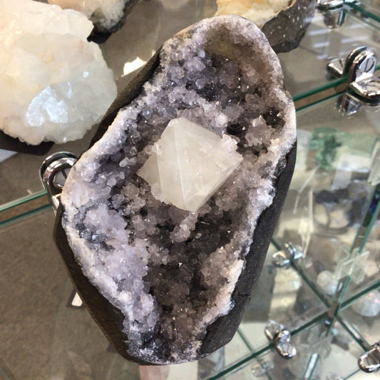 Blue Grey Druzy Chalcedony w/Cubic Calcite and Apopholite #398843