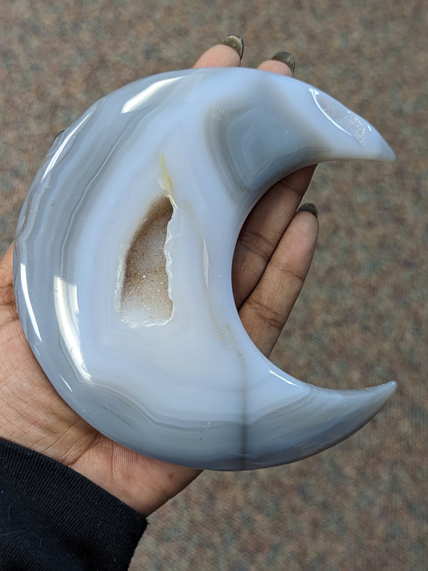 Blue Banded Agate Druzy Moon- XL