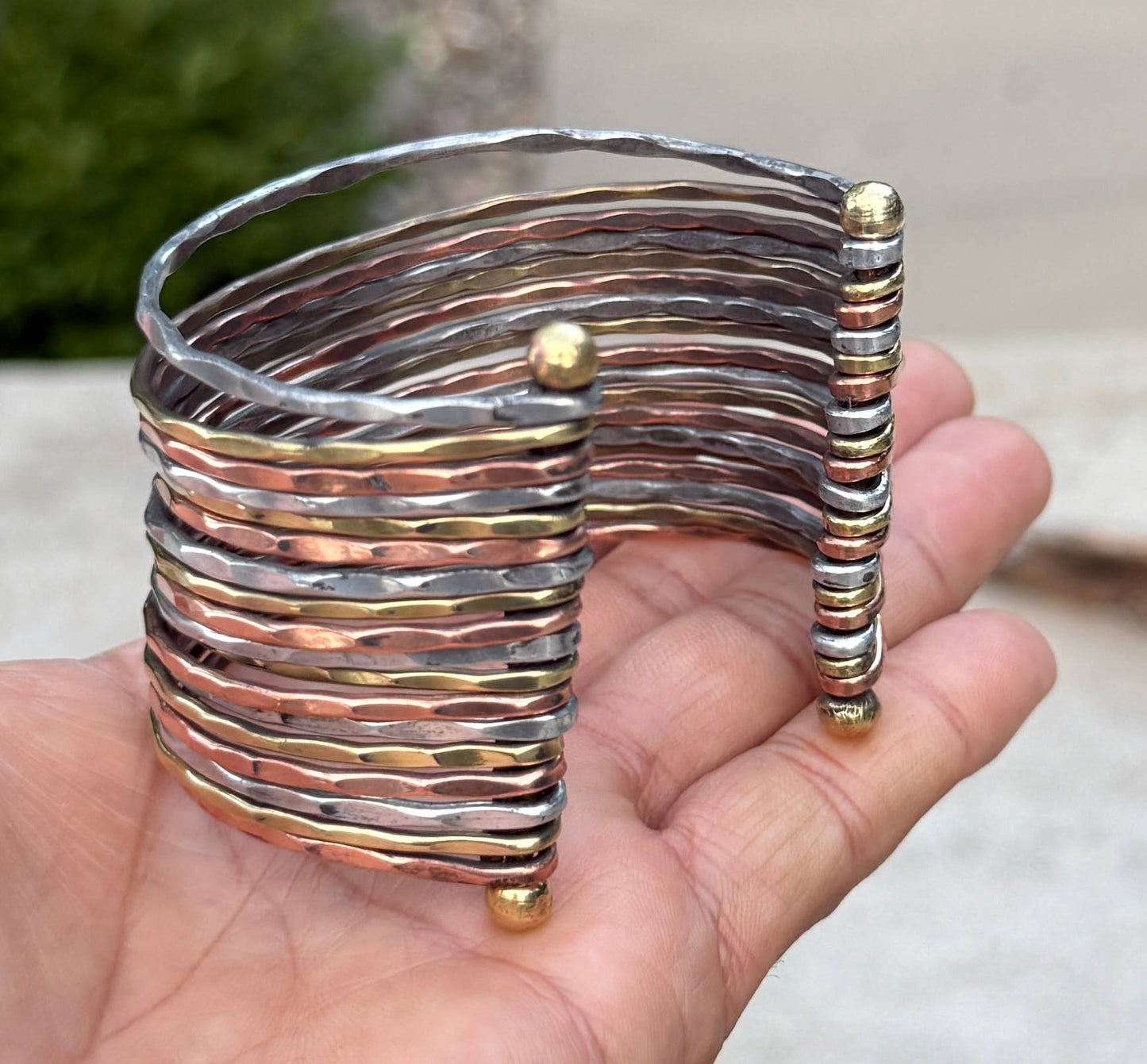 Mix Metals Hammered Cuff Bracelet