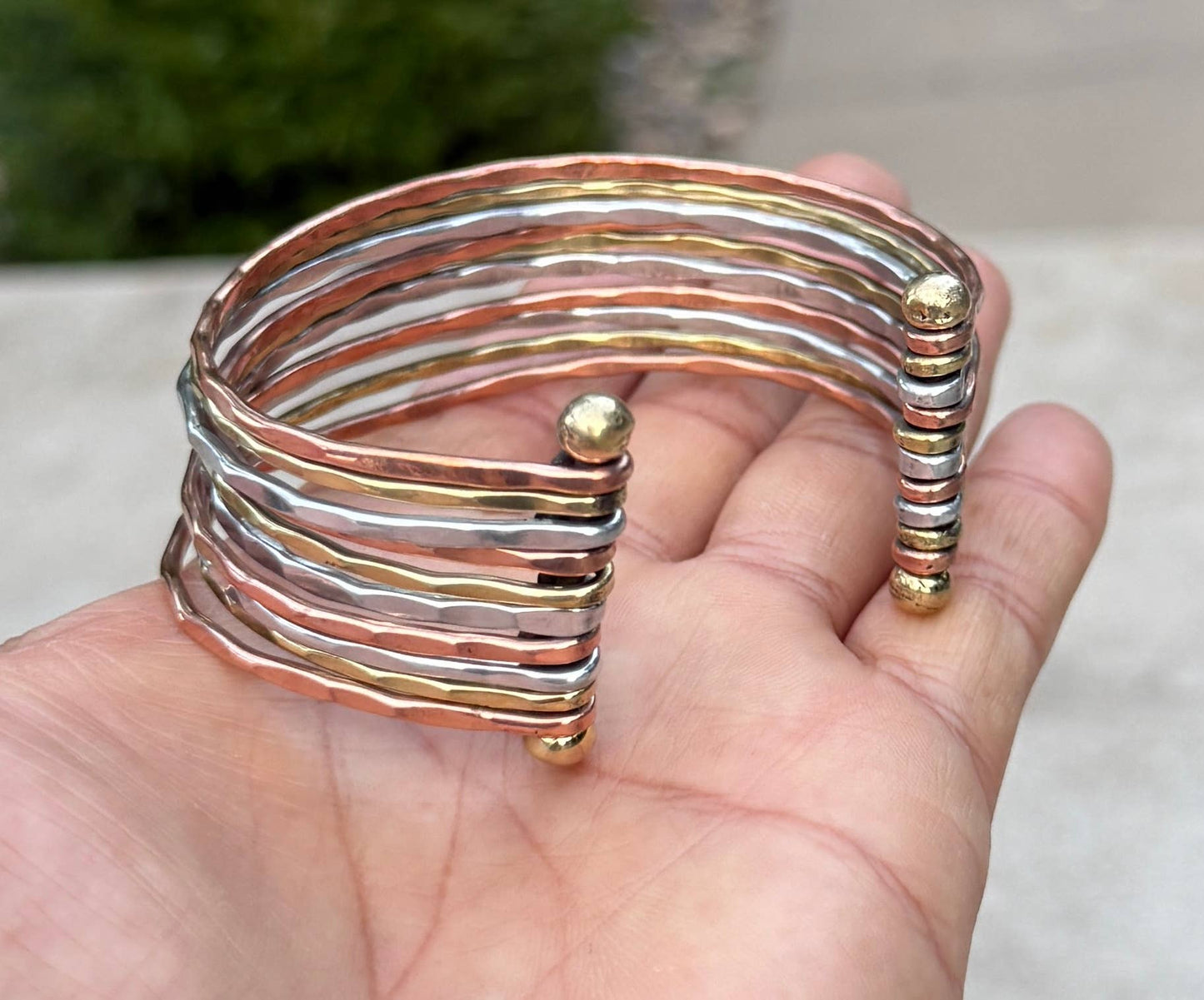Mix Metals Hammered Cuff Bracelet