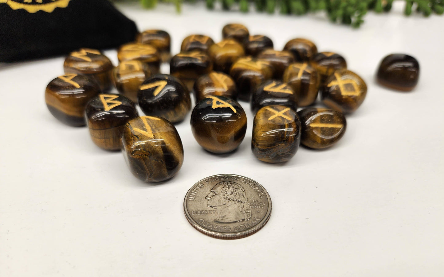 Tiger Eye Rune Sets with Velvet Pouch