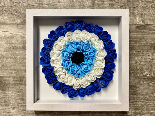 Handmade Evil Eye Nazar Boncuk MalDe Ojo Rose Flower Shadowbox