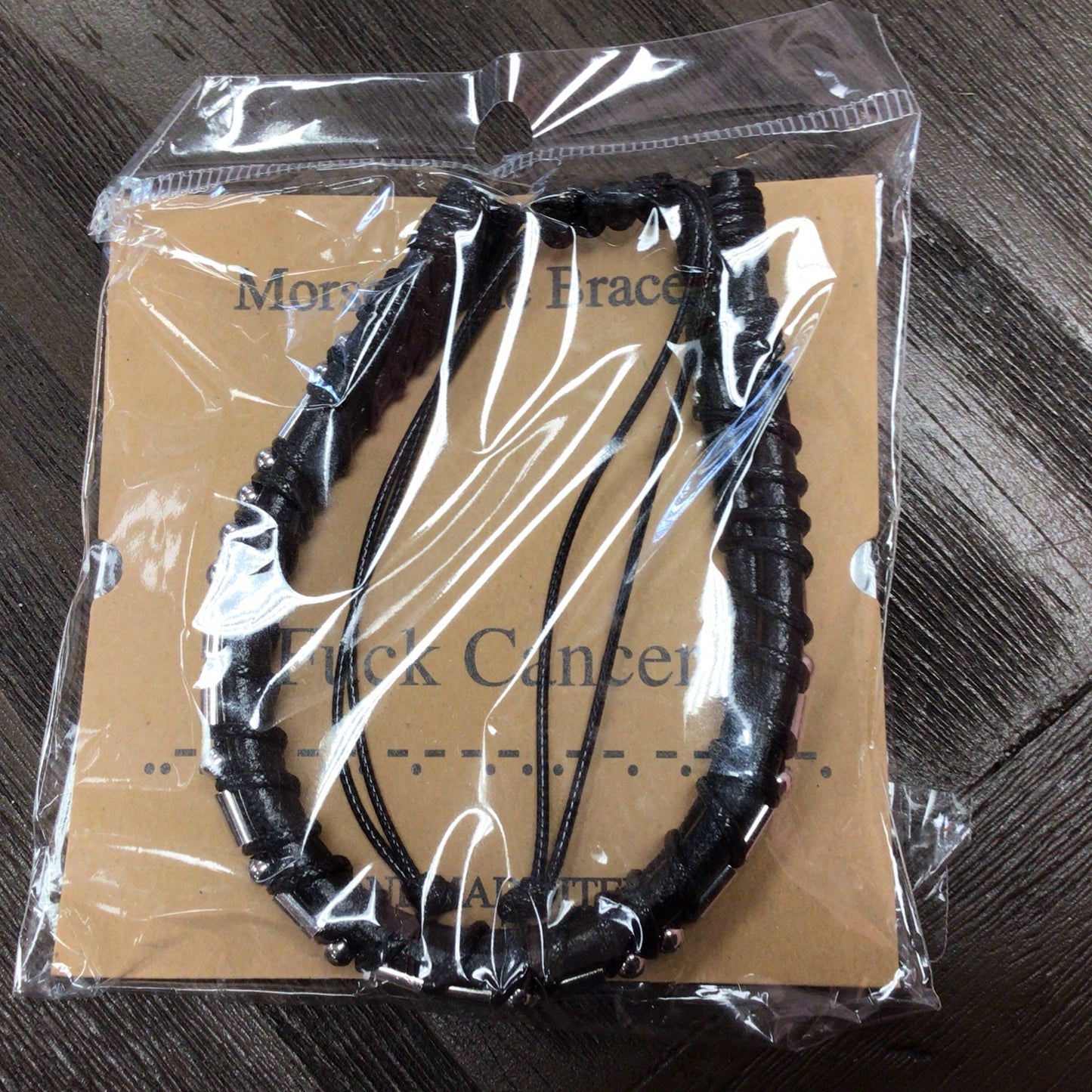 Leather Morse Code “F” Cancer Bracelet