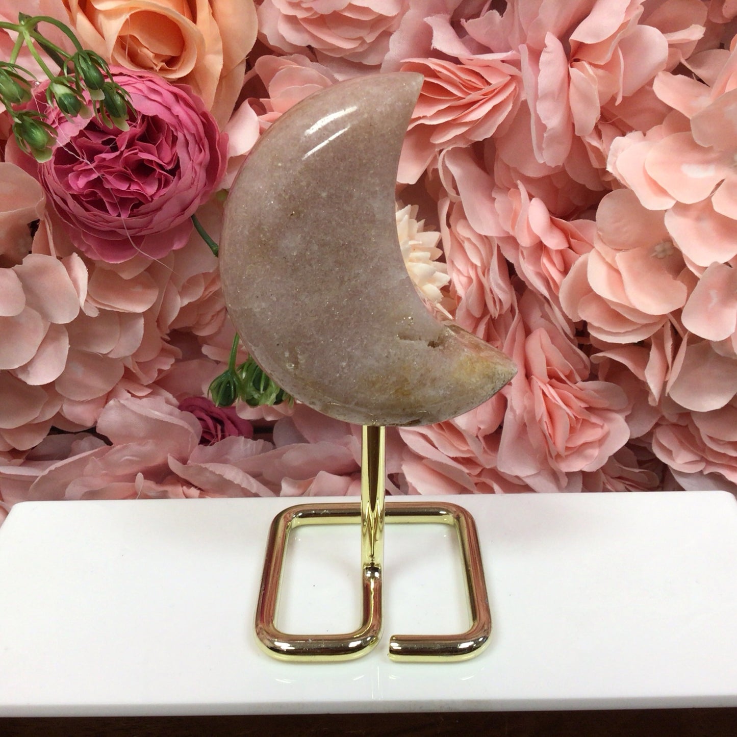 Pink Amethyst Moon On Stand