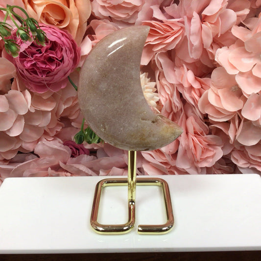 Pink Amethyst Moon On Stand