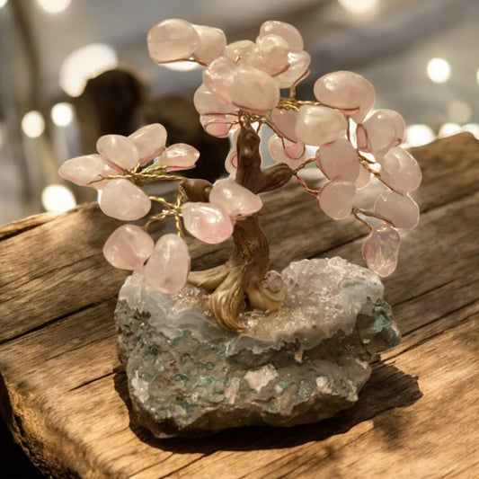 Rose Quartz Tree on Raw Amethyst