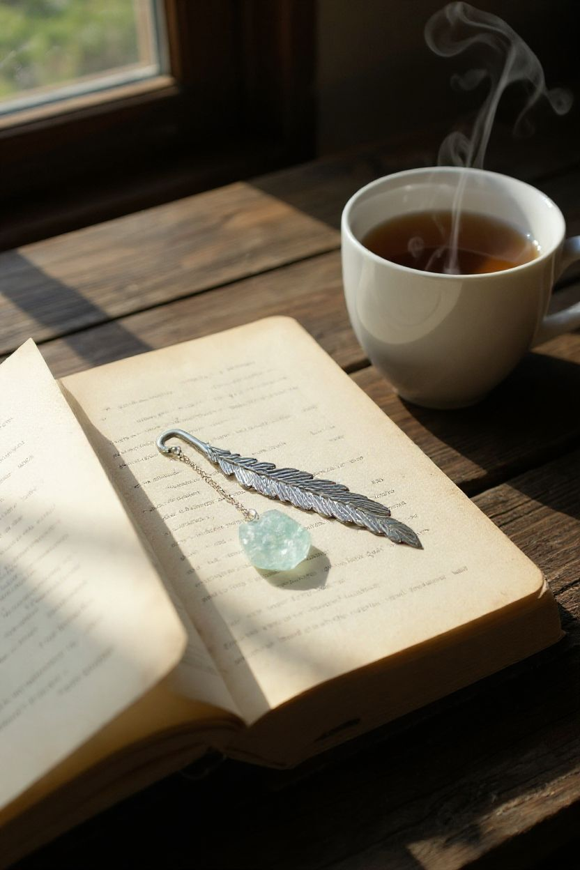 Silver Feather Bookmark With Stones