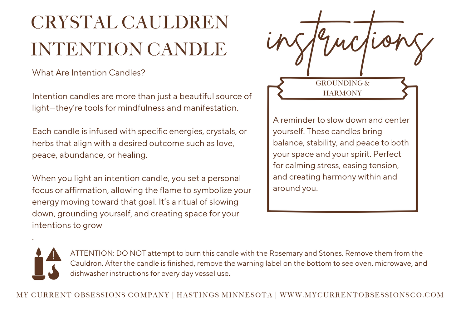Grounding & Harmony - Crystal Cauldron Intentions Candle