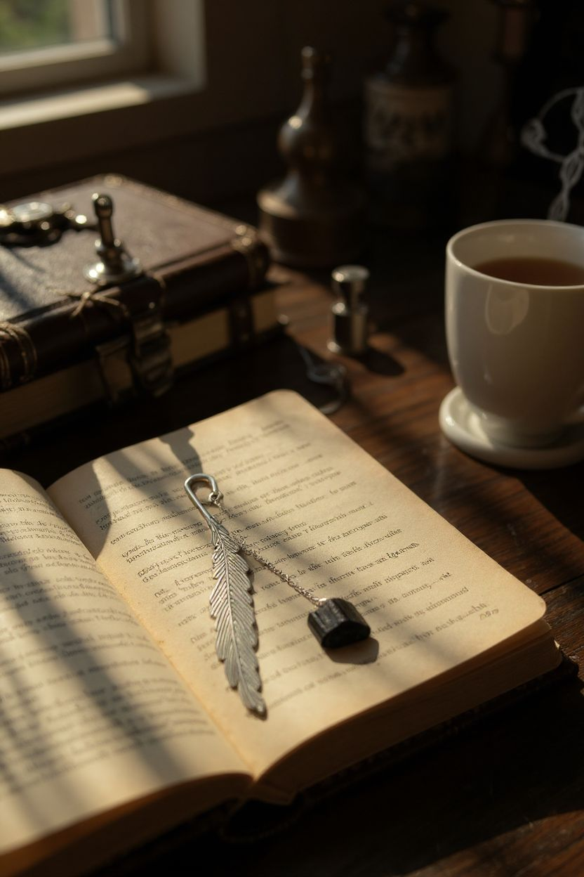 Silver Feather Bookmark With Stones