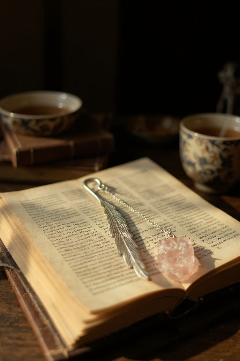 Silver Feather Bookmark With Stones