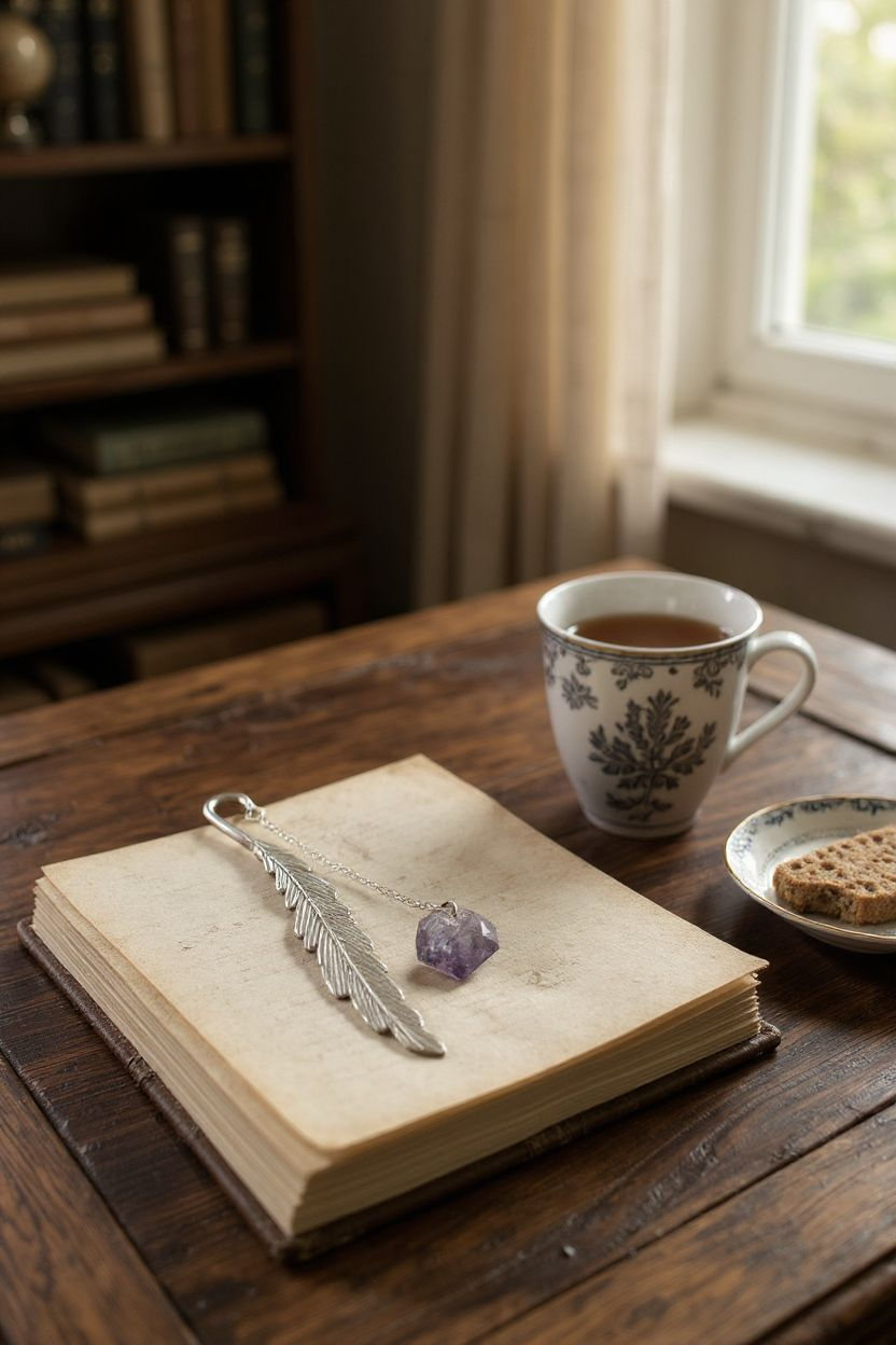 Silver Feather Bookmark With Stones