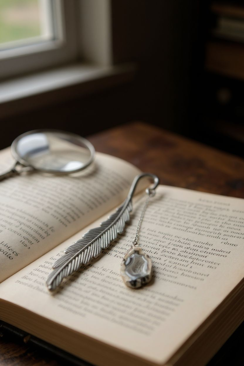 Silver Feather Bookmark With Stones